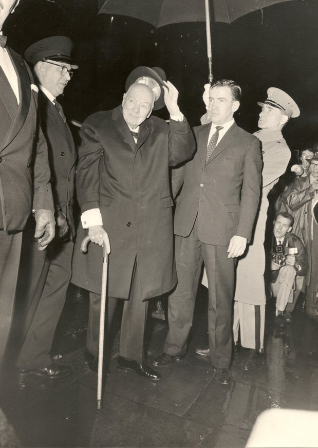 Sir Winston Churchill greets the press outside the Savoy. Photo: Savoy Archives/Fairmont Hotels