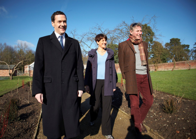 (Left to right) MP for Tatton George Osborne, Sara Hilton, Head of Heritage Lottery Fund North West and John Darlington, National Trust Director of Region North West, in Quarry Bank's Upper Garden which will be restored to its former glory as part of the grant funding. Photo: National Trust Images