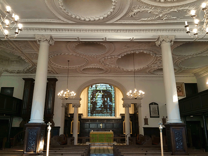 King Charles the Martyr is the oldest church in the town, erected in 1678, with a  beautiful moulded plaster ceiling of 1690 by Henry Doogood