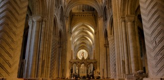 The Norman nave of Durham Cathedral, a World Heritage Site, Durham, County Durham, England, UK.