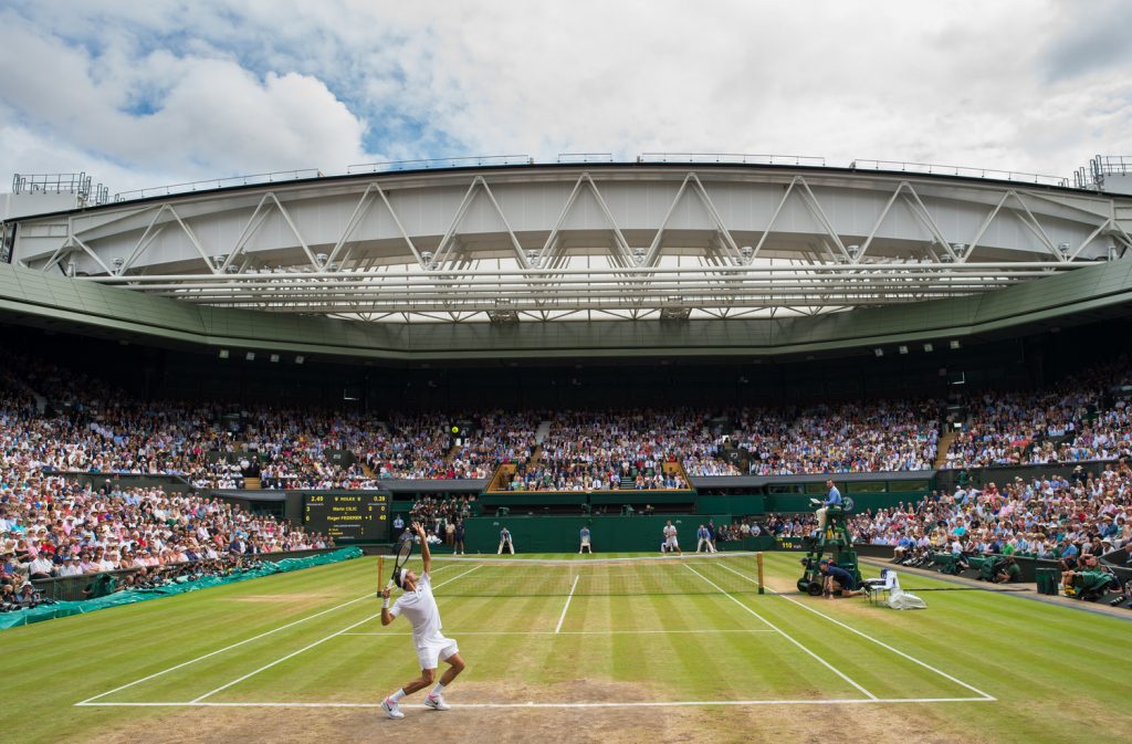 Roger Federer (SUI) playing against Marin Cilic (CRO) in the final of the Gentlemens Singles on Centre Court. The Championships 2017 at The All England Lawn Tennis Club, Wimbledon. Day 7 Monday 10/07/2017. Credit: AELTC/Thomas Lovelock